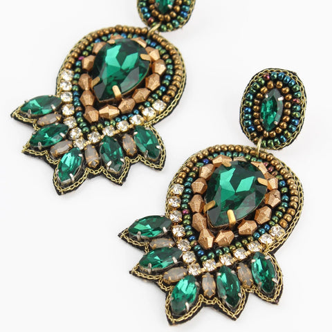 My Doris Hand Beaded Green Art Deco Statement Stud Earrings