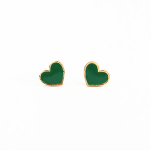 My Doris Small Green Enamel Heart Stud Earrings