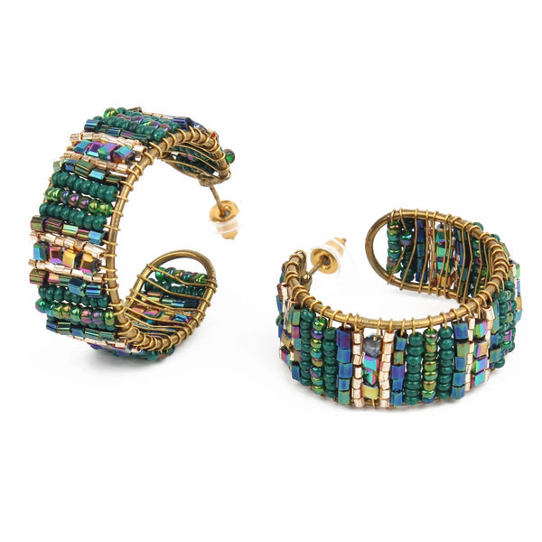 my-doris-hand-beaded-green-hoop-wrapped-stud-earrings
