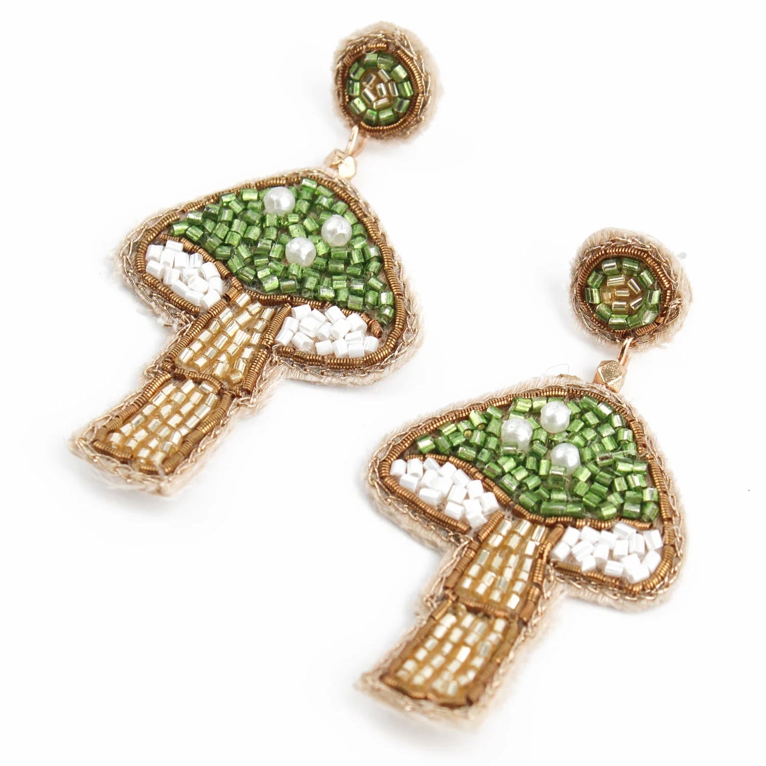 My Doris Rings My Doris Statement Hand Beaded Green Mushroom Stud Earrrings ...