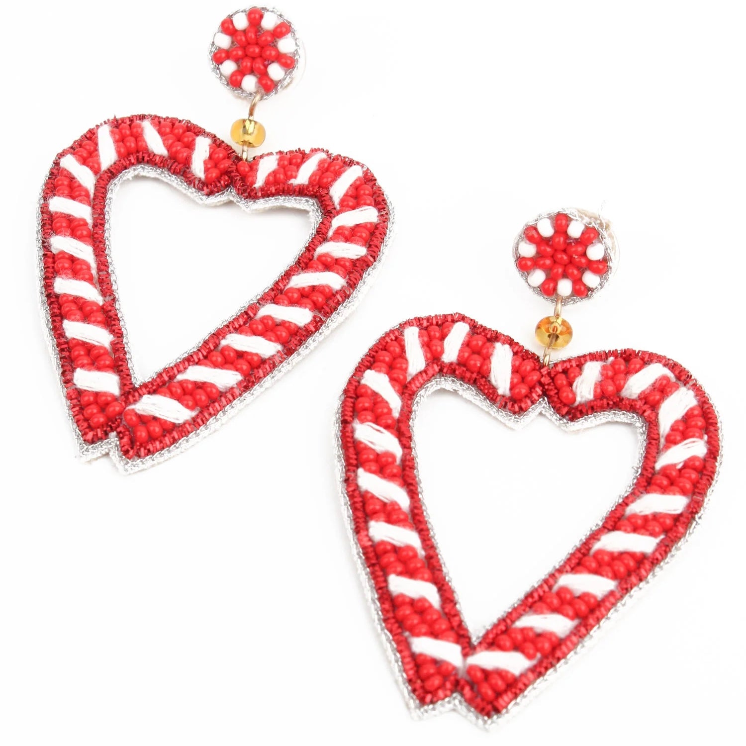 My Doris Hand Beaded Red & White Candy Cane Earrings
