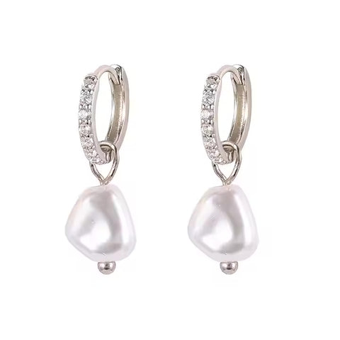 Piccadilly Lily Sterling Silver Crystal Pearl Huggie Hoop Earrings