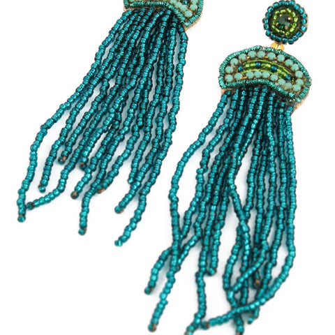 My Doris Hand Beaded Green Jellyfish Stud Earrings
