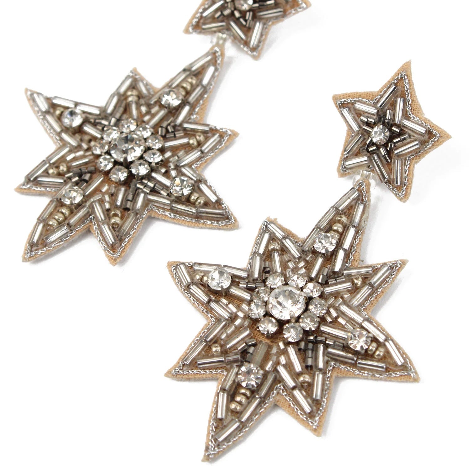 My Doris Hand Beaded Large Silver Star Statement Stud Earrings