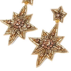 My Doris Hand Beaded Large Gold Star Statement Stud Earrings