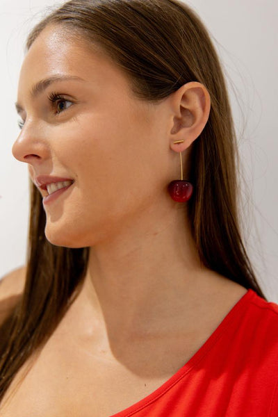 Last True Angel Thread Through Red Cherry Drop Earrings