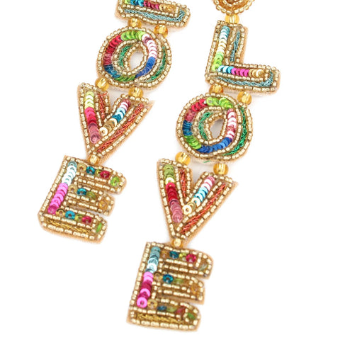 My Doris Hand Beaded Rainbow Love Stud Earrings