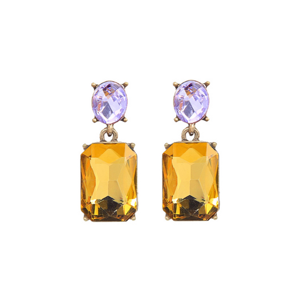 Last True Angel Muted Yellow & Lilac Crystal Gem Stud Earrings