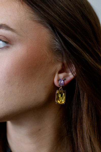 Last True Angel Muted Yellow & Lilac Crystal Gem Stud Earrings