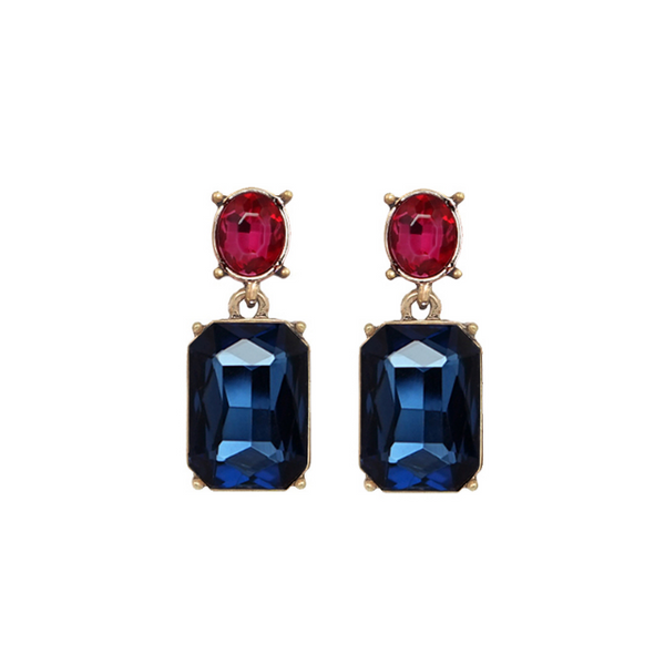 Last True Angel Navy & Pink Crystal Gem Stud Earrings