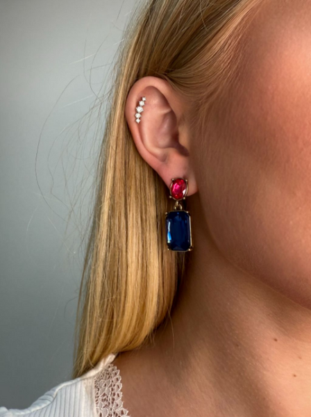 Last True Angel Navy & Pink Crystal Gem Stud Earrings