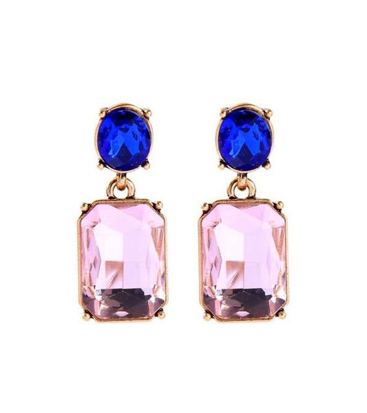 Last True Angel Blush Pink & Royal Blue Crystal Gem Stud Earrings