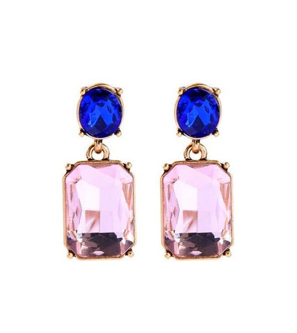 Last True Angel Blush Pink & Royal Blue Crystal Gem Stud Earrings