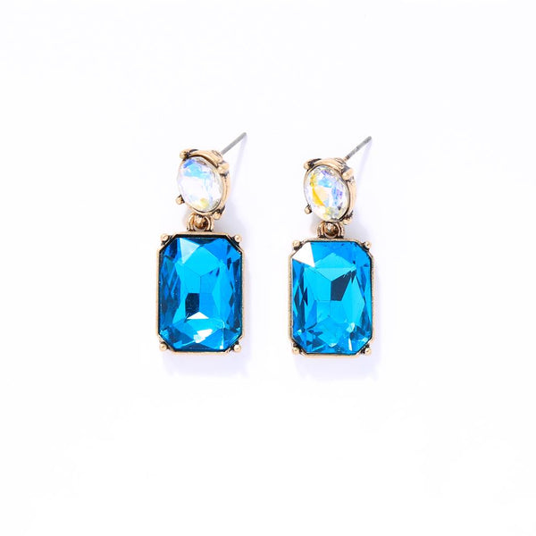 Last True Angel Turquoise & Aurora Borealis Crystal Gem Stud Earrings