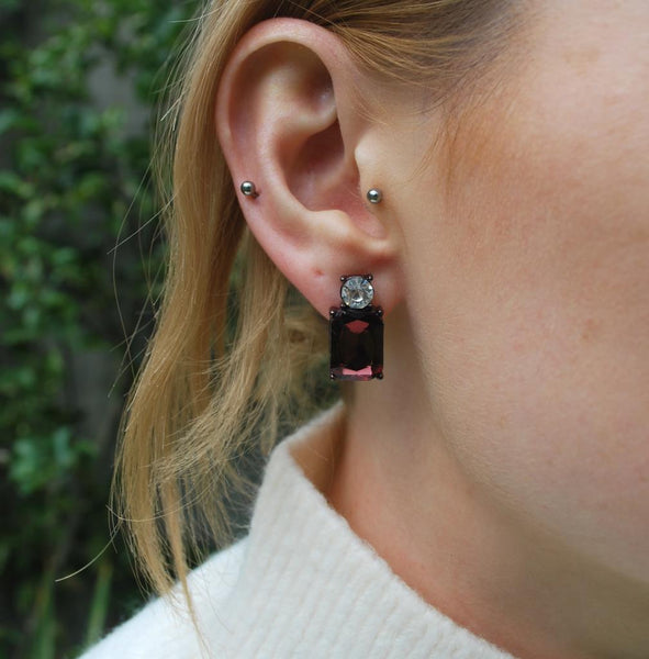 Last True Angel Mini Smoke & Burgundy Crystal Stud Earrings