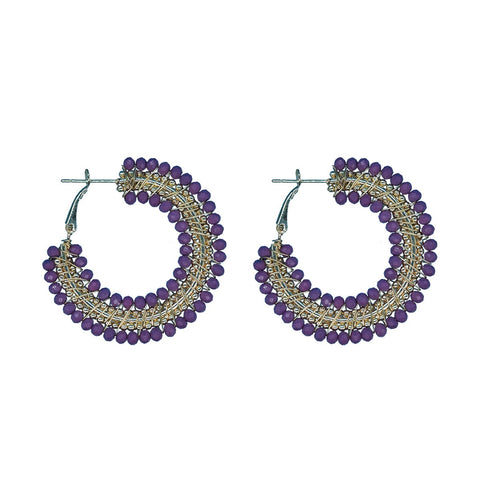 The Narratives Purple  Beaded Hoop Earrings