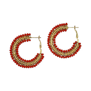 The Narratives Mini Coral Orange Beaded Hoop Earrings