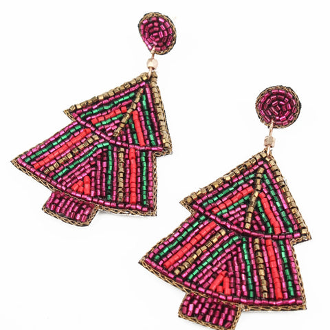 My Doris Hand Beaded Christmas Tree Stud Earrings