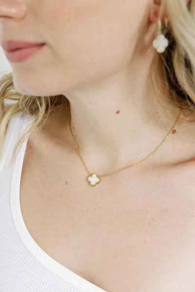 Last True Angel White Mother Of Pearl Double Sided Clover Necklace