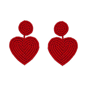 The Narratives Red Beaded Heart Stud Earrings