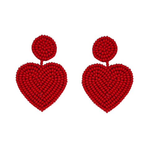 The Narratives Red Beaded Heart Stud Earrings