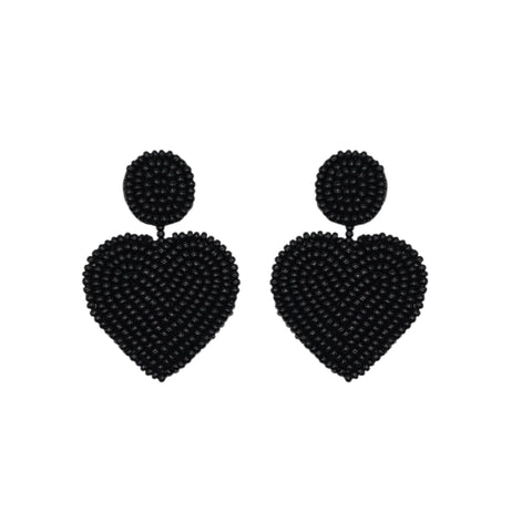 The Narratives Black Beaded Heart Stud Earrings
