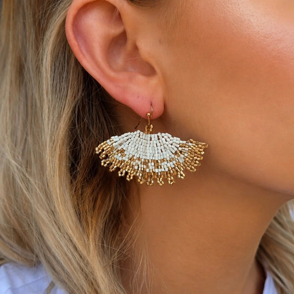 The Narratives Gold Beaded Fan Earrings