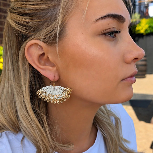 The Narratives Gold Beaded Fan Earrings