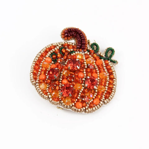 My Doris Hand Beaded Orange Pumpkin Brooch