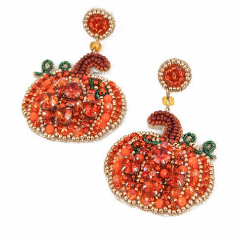 My Doris Hand Beaded Orange Pumpkin Stud Earring