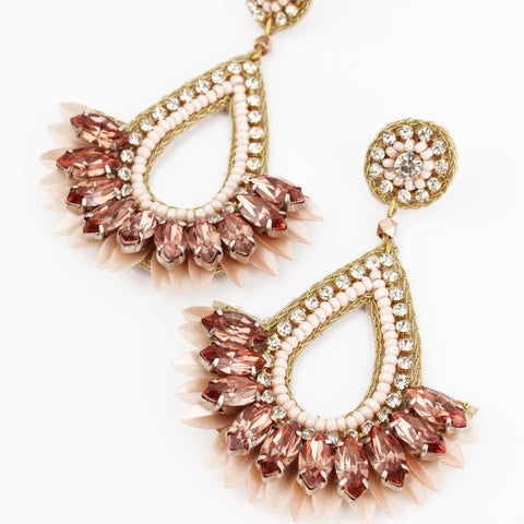 My Doris Hand Beaded Art Deco Peach Teardrop Stud Earrings