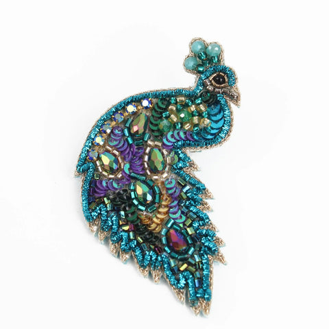 My Doris Hand Beaded Peacock Brooch