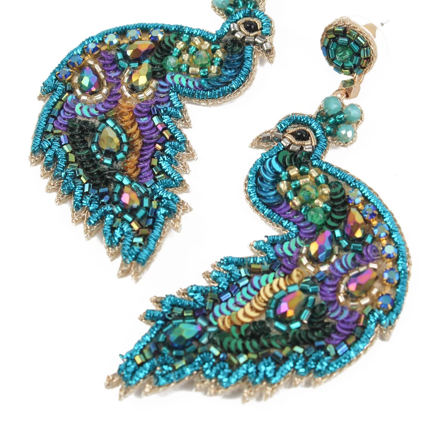 My Doris Hand Beaded Peacock Stud Earrings