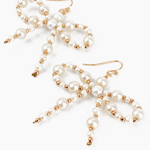 My Doris Hand Beaded White Pearl Bow Earrings