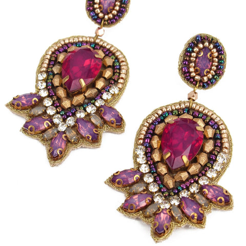 My Doris Hand Beaded Purple Art Deco Statement Stud Earrings