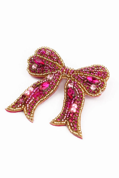 My Doris Hand Beaded Pink Bow Brooch