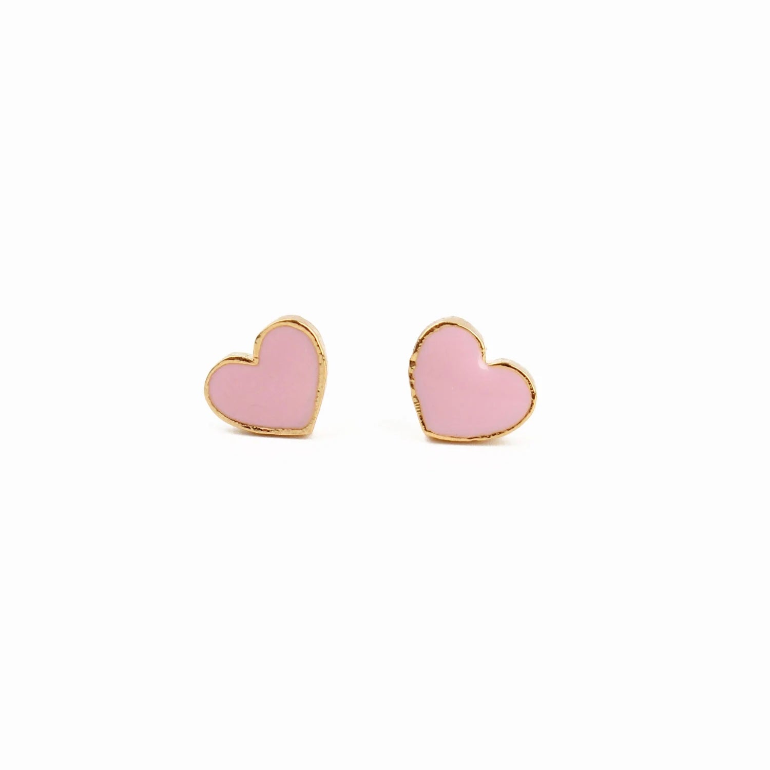 My Doris Small Pink Enamel Heart Stud Earrings