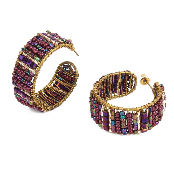 my-doris-purple-hand-beaded-wrapped-hoop-stud-earrings