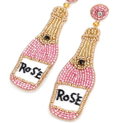 My Doris Hand Beaded Rose Wine Bottle Stud Earrings