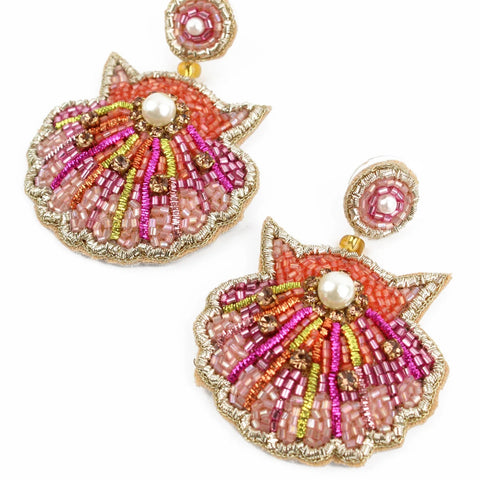 My Doris Hand Beaded Pink Shell Stud Earrings