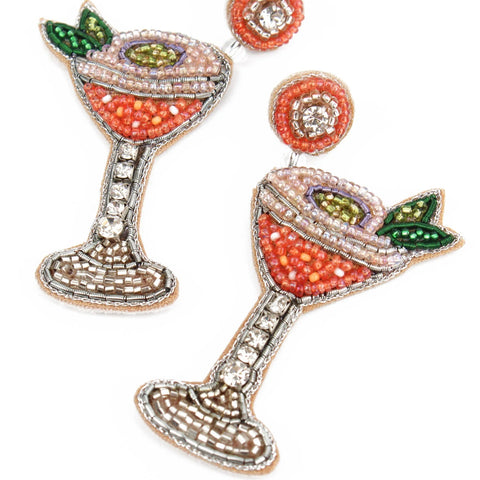 My Doris Hand Beaded Passionfruit Martini Cocktail Stud Earrings