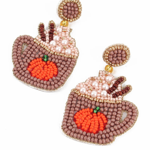 My Doris Hand Beaded Pumpkin Spice Stud Earrings