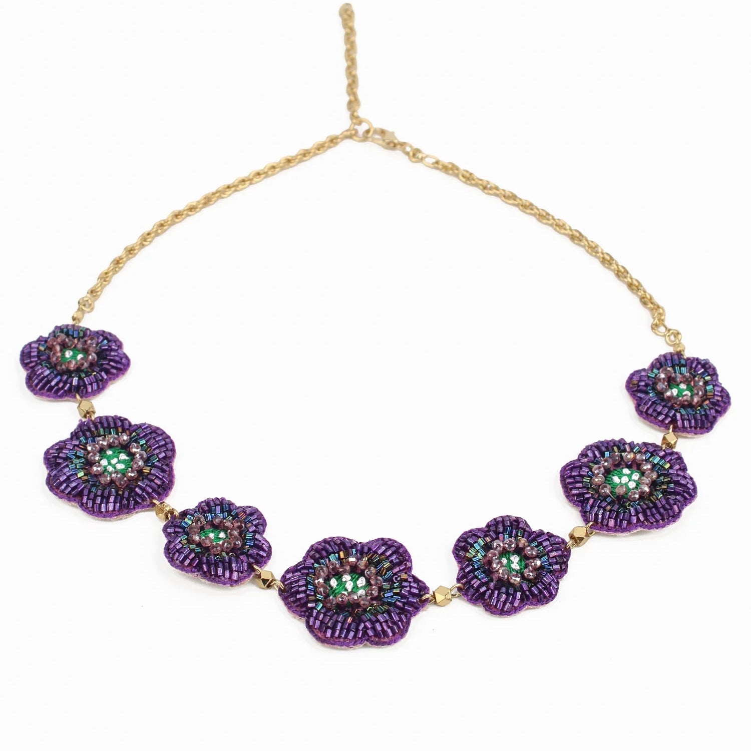 My Doris Hand Beaded Purple Flower Necklace