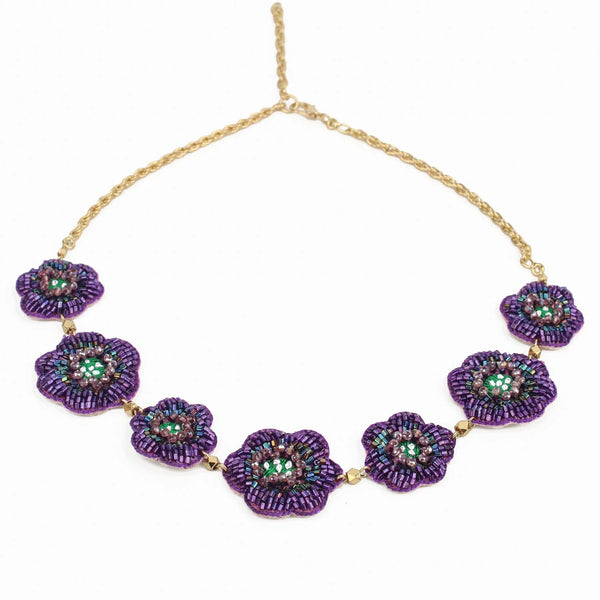 My Doris Hand Beaded Purple Flower Necklace