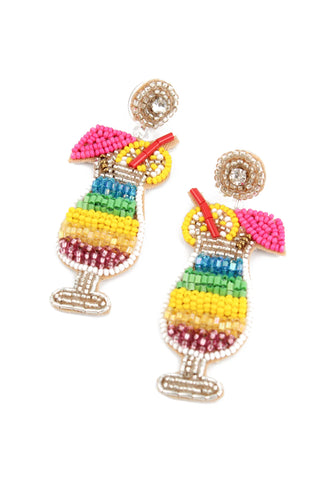My Doris Hand Beaded Rainbow Cocktail Stud Earrings