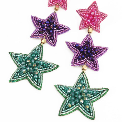 My Doris Hand Beaded Rainbow Star Stud Earrings