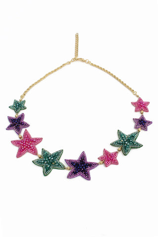My Doris Hand Beaded Rainbow Star Necklace
