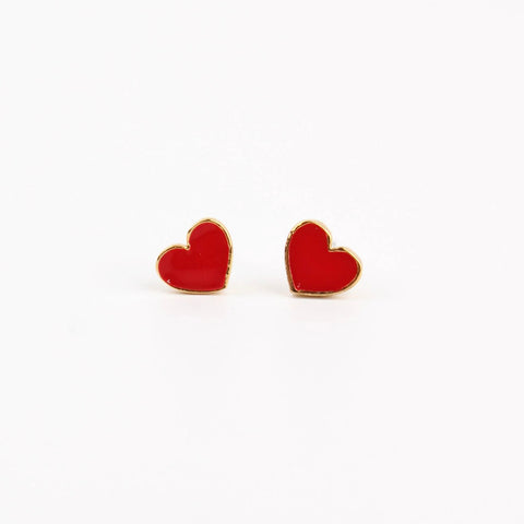 My Doris Small Red Enamel Heart Stud Earrings