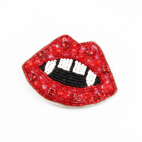 My Doris Hand Beaded Halloween Red Fang Lips Brooch