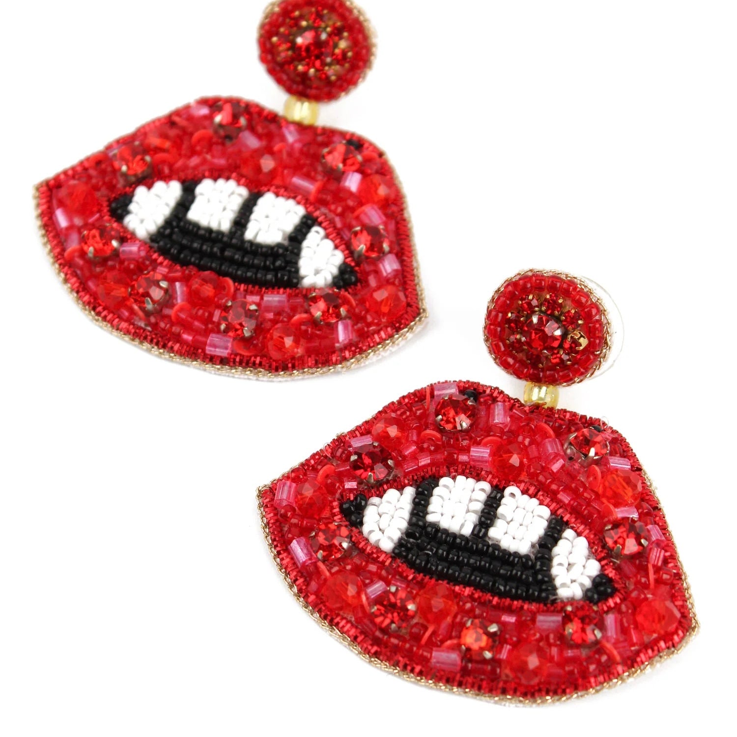 My Doris Hand Beaded Halloween Red Fang Lips Stud Earrings
